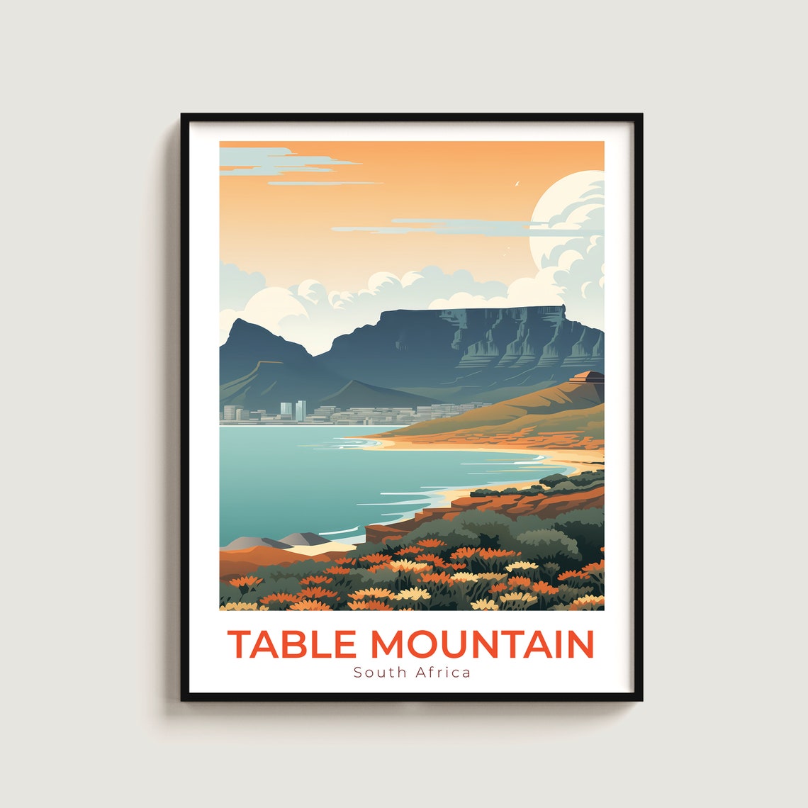 Table Mountain South Africa Cape Town Coast Vintage Travel Poster
