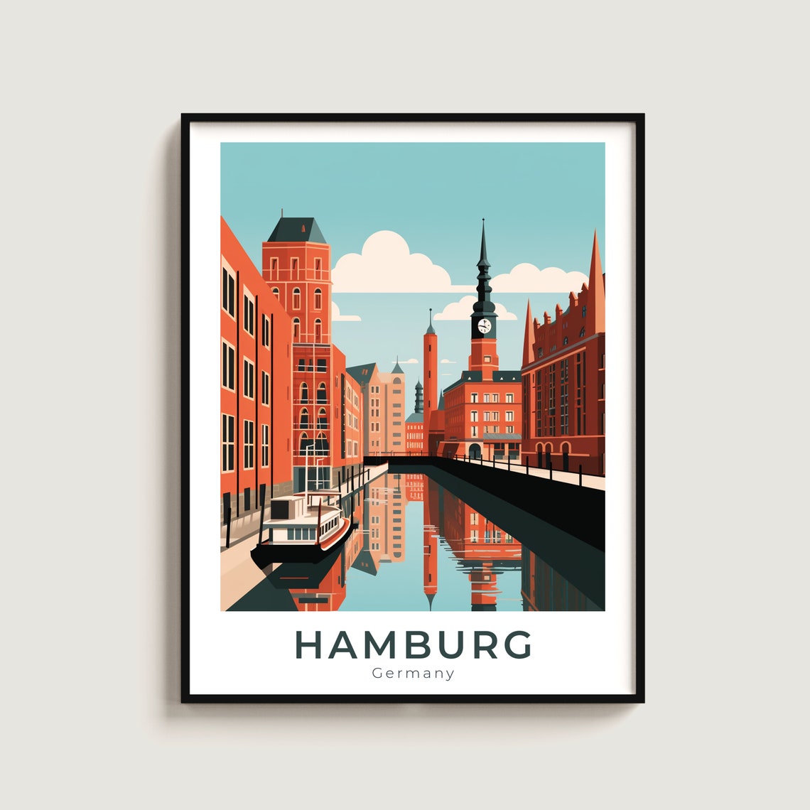 Hamburg Canal Warehouse District Red Brick Architecture Travel Poster