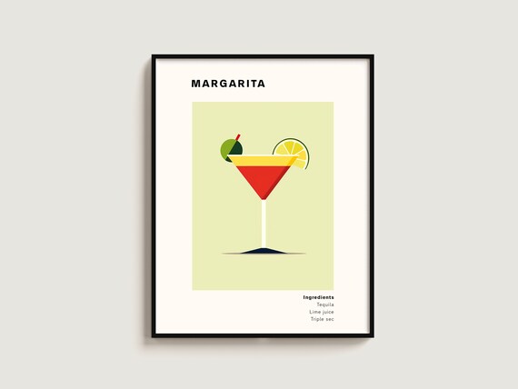 Margarita Cocktail Minimalist Lime Green Tequila Recipe Poster