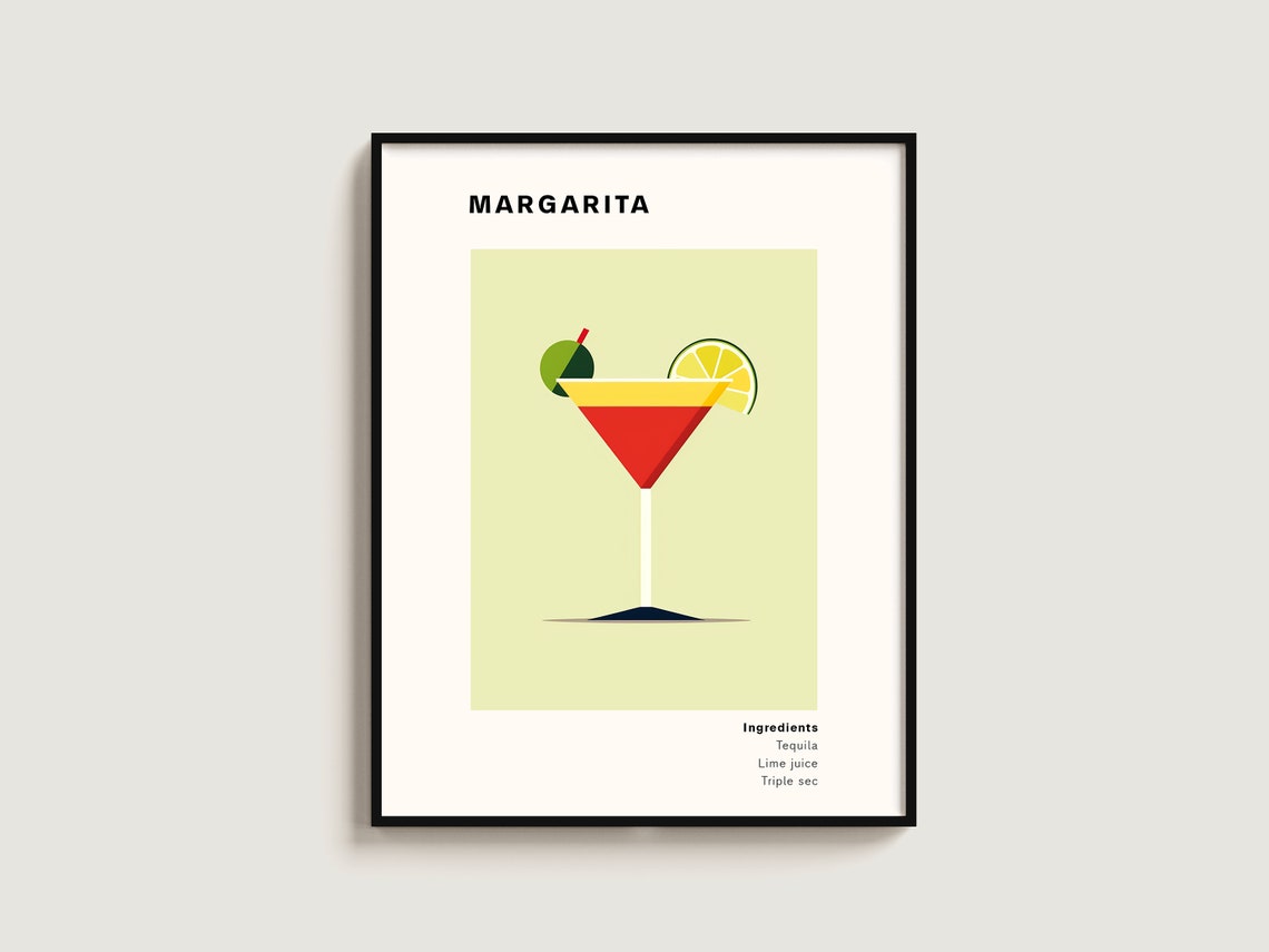 Margarita Cocktail Minimalist Lime Green Tequila Recipe Poster