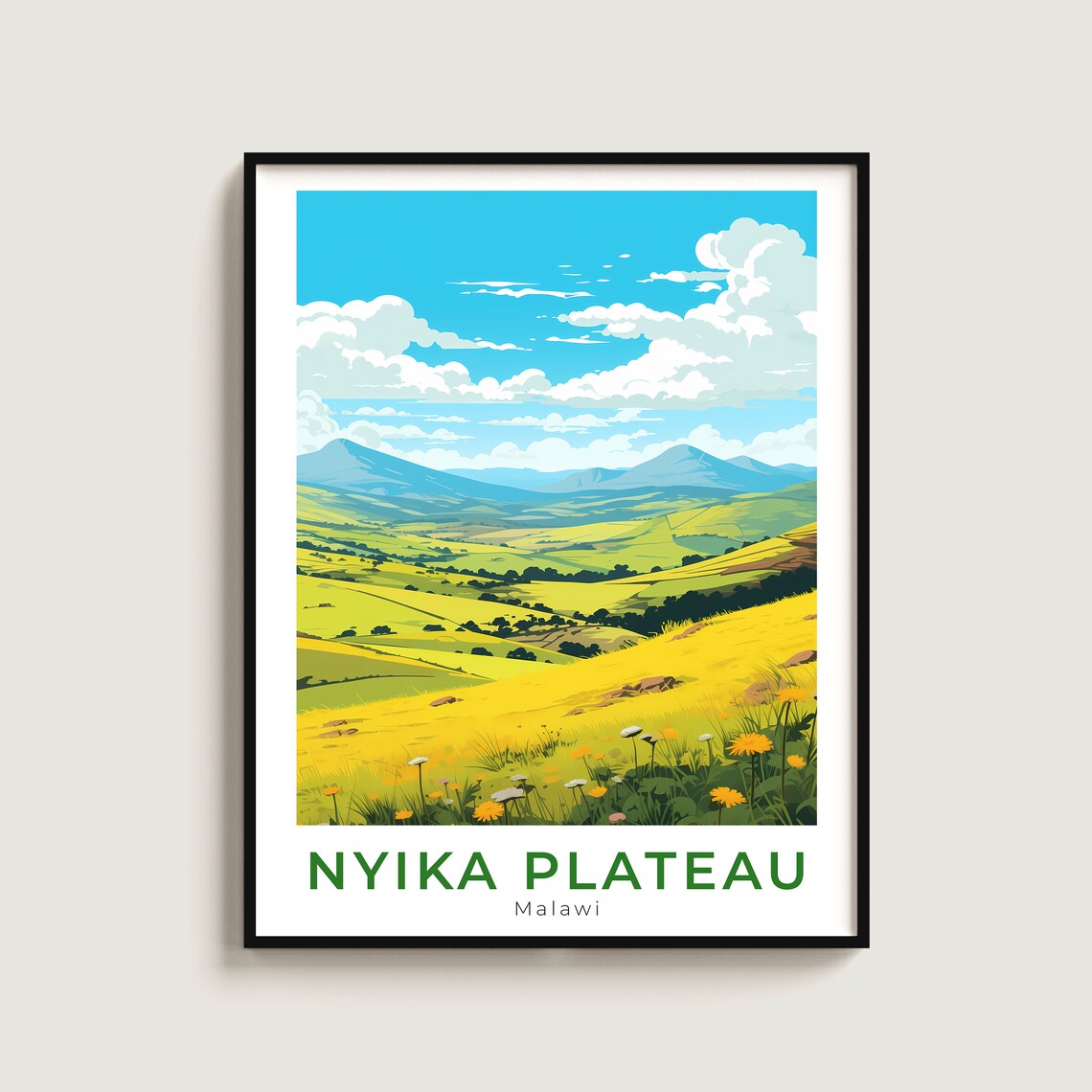 Nyika Plateau Malawi Rolling Hills Wildflowers Scenic Travel Poster