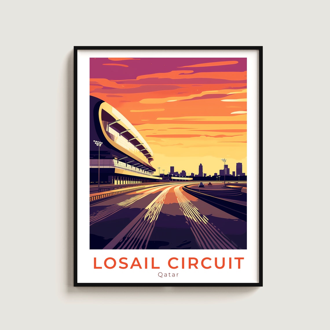 Losail Circuit Qatar Grandstand Sunset Race Track F1 Style Poster