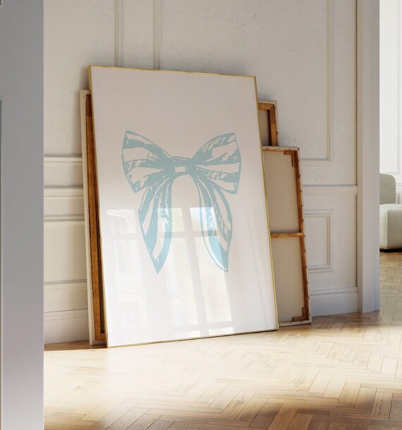 Light Blue Coquette Bow Hand Drawn Hair Bow Minimalist Art Poster
