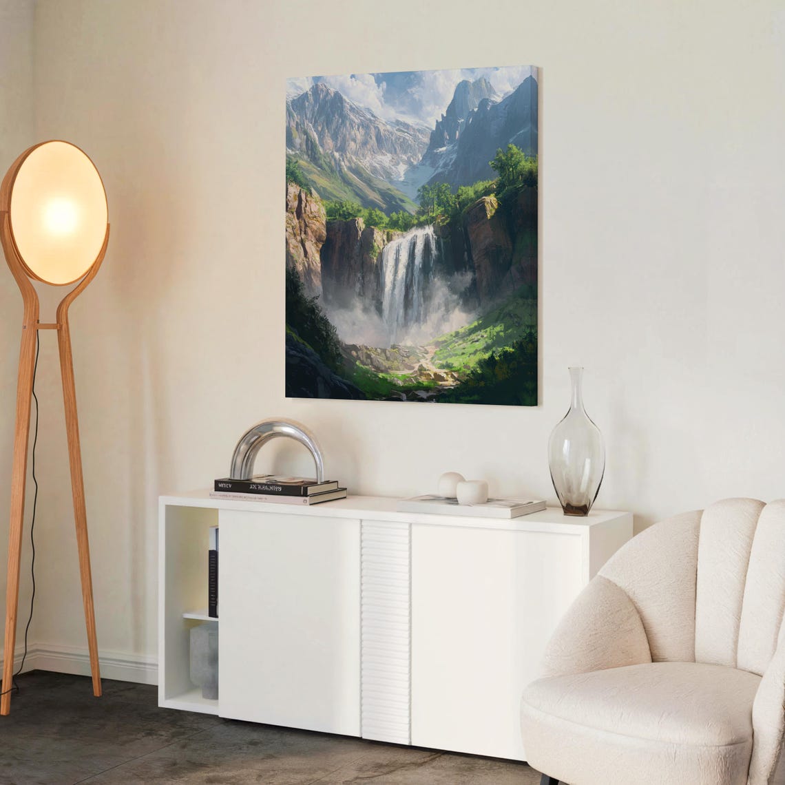 Waterfall Print Mountain Waterfall Forest Landscape Impressionist Oil Painting Nature Waterfall Wall Art Rustic Farmhouse Decor - Image 2