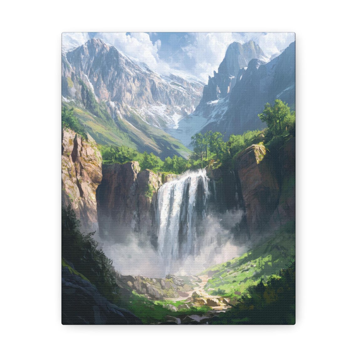 Waterfall Print Mountain Waterfall Forest Landscape Impressionist Oil Painting Nature Waterfall Wall Art Rustic Farmhouse Decor - Image 3