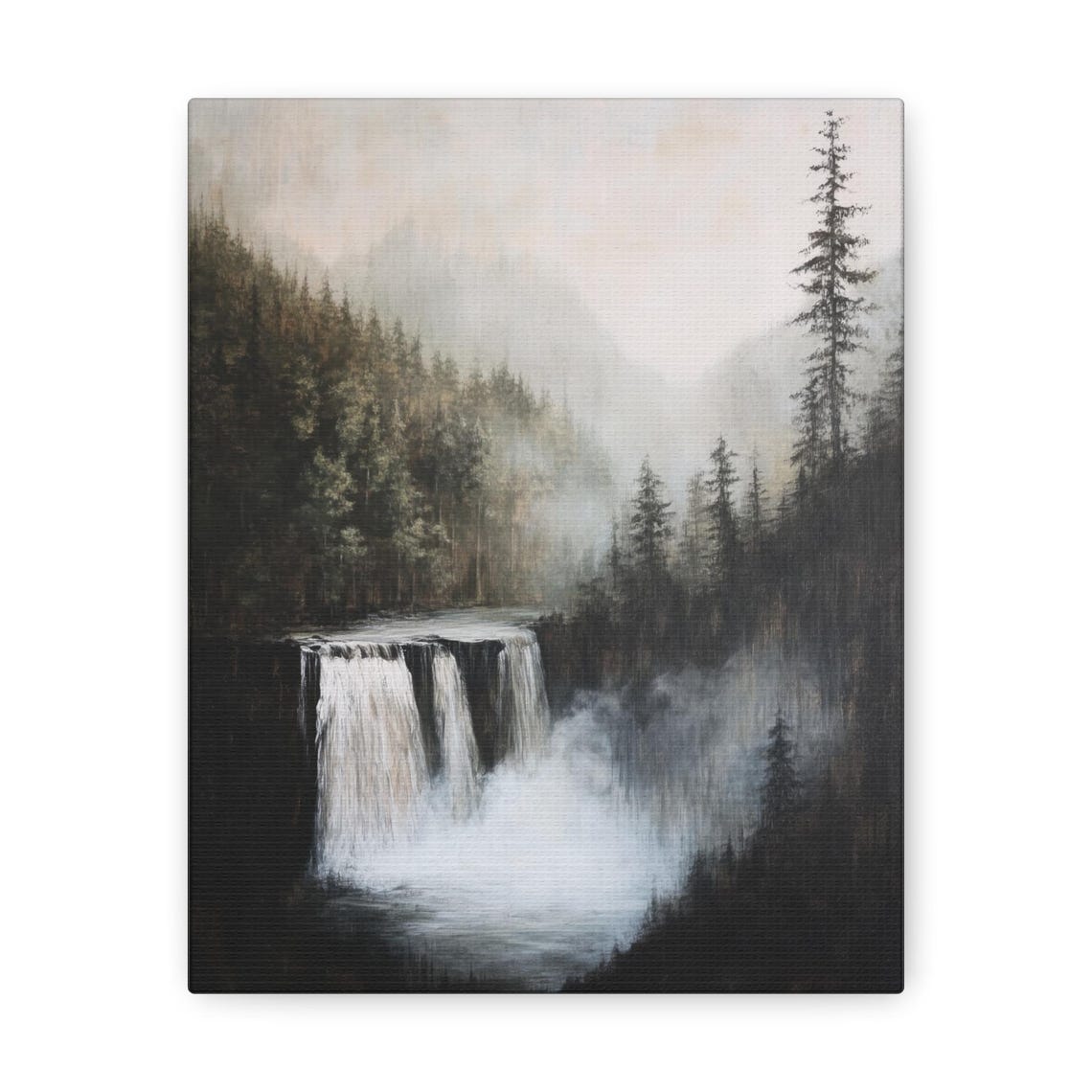Black and White Misty Forest Waterfall Fine Art Landscape Poster - Image 3