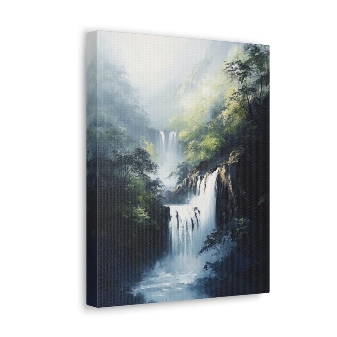 Waterfall Print Mountain Waterfall Painting Nature Wall Art Rustic Farmhouse Decor River Scene Artwork Landscape Oil Painting - Image 4