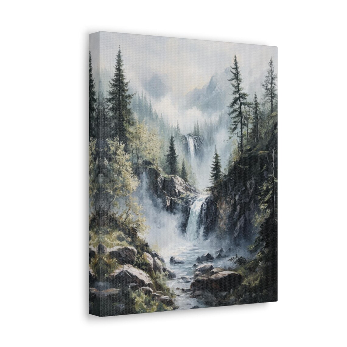 Misty Pine Forest Waterfall Dark Moody Nature Landscape Poster - Image 4