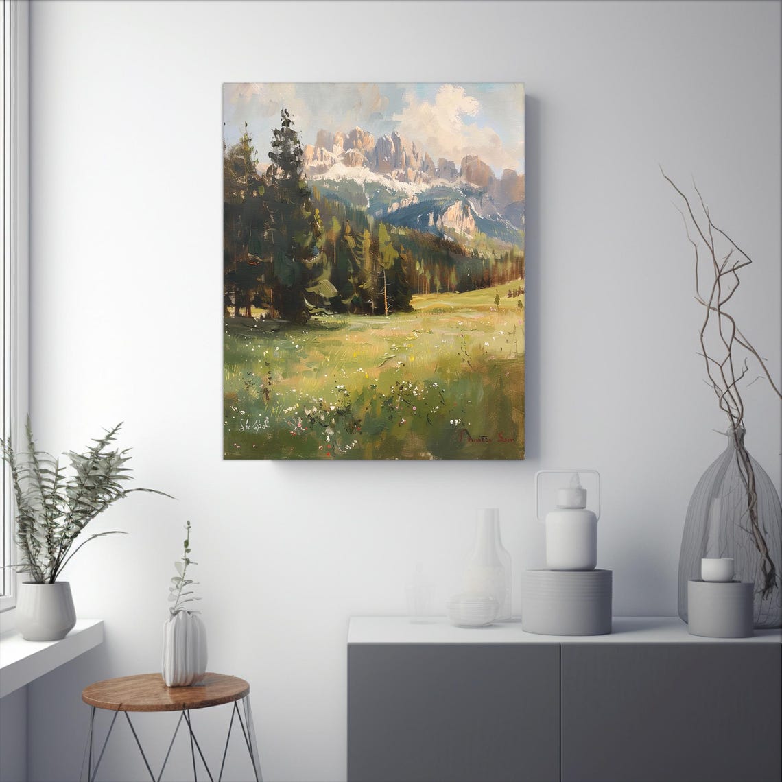 Alpine Mountain Peaks Poster with Pine Forest and Wildflower Meadow - Image 2