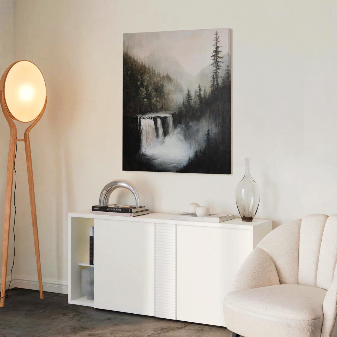 Waterfall Print Mountain Waterfall Painting Nature Wall Art Rustic Farmhouse Decor River Scene Artwork Landscape Oil Painting - Image 2