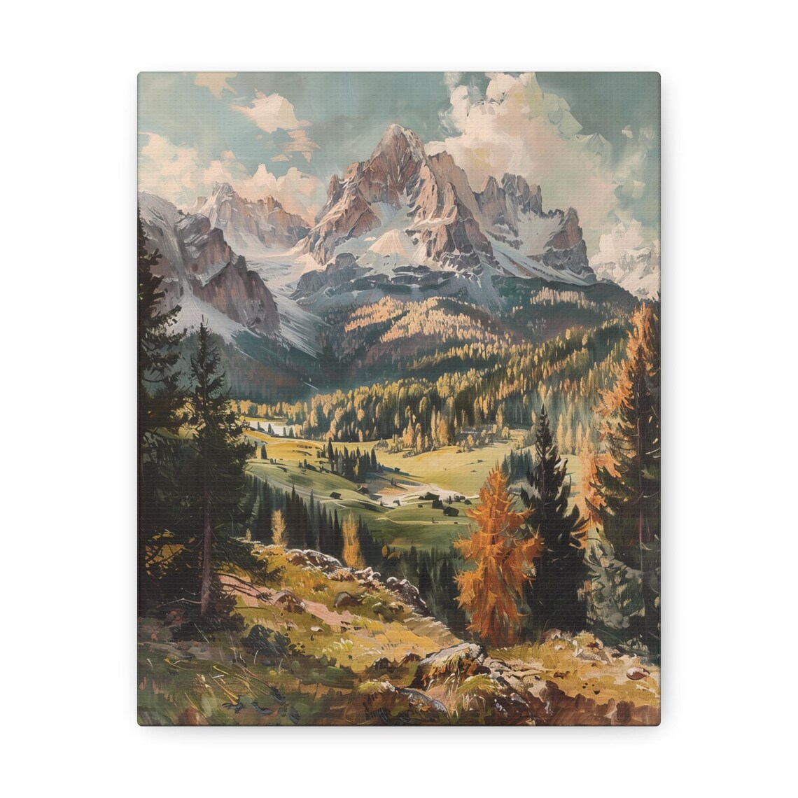 Golden Autumn Valley Snowy Mountain Peak Vintage Landscape Poster - Image 3