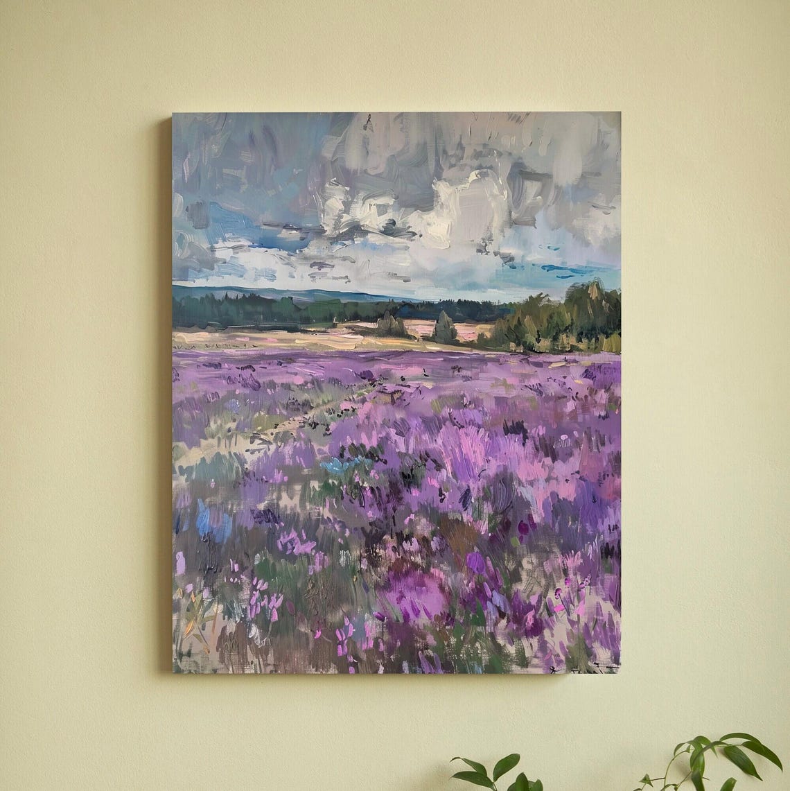 Purple Wildflower Field Poster Under a Stormy Sky Loose Brushwork