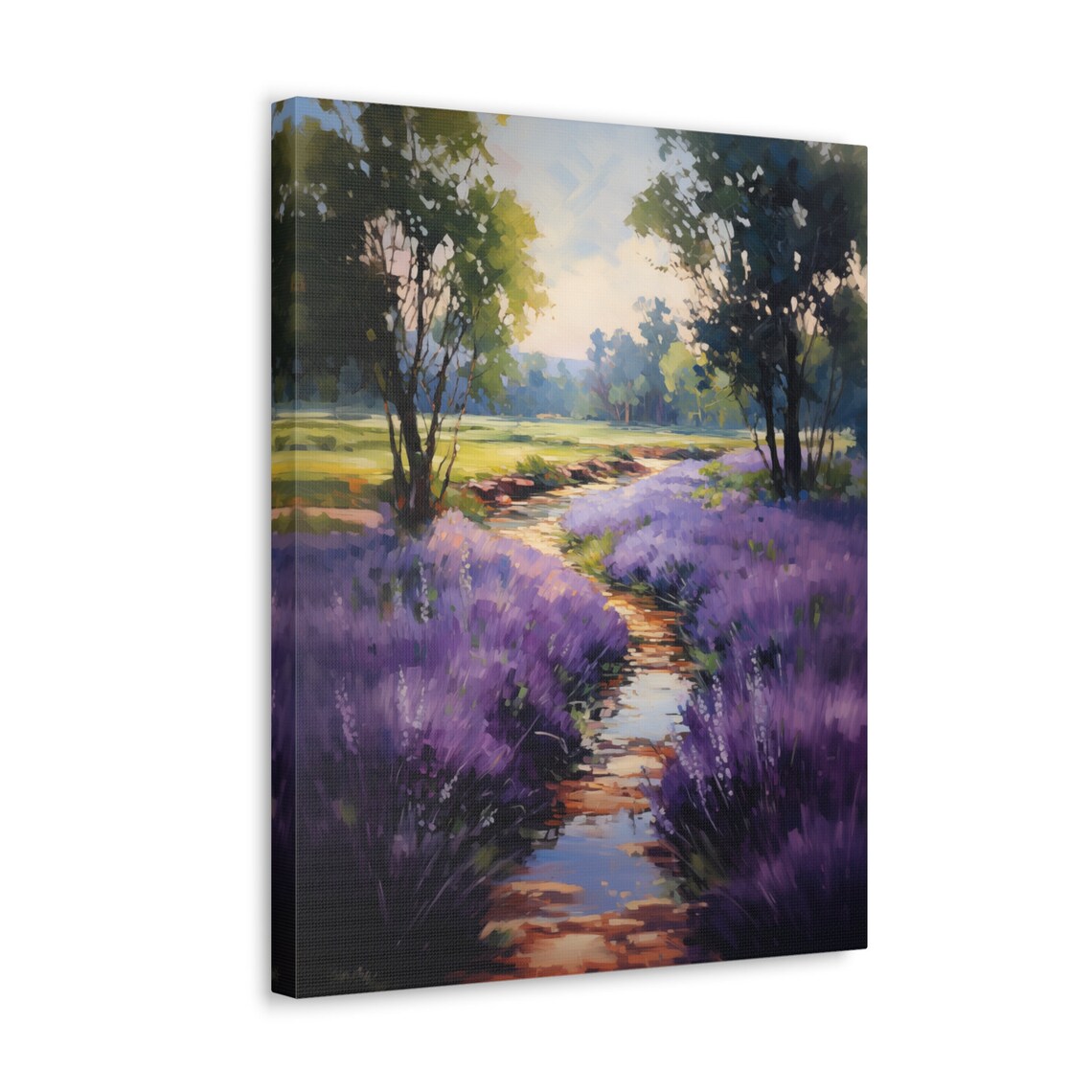 Purple Wildflower Banks Poster Along a Stream in Impressionist Style - Image 3