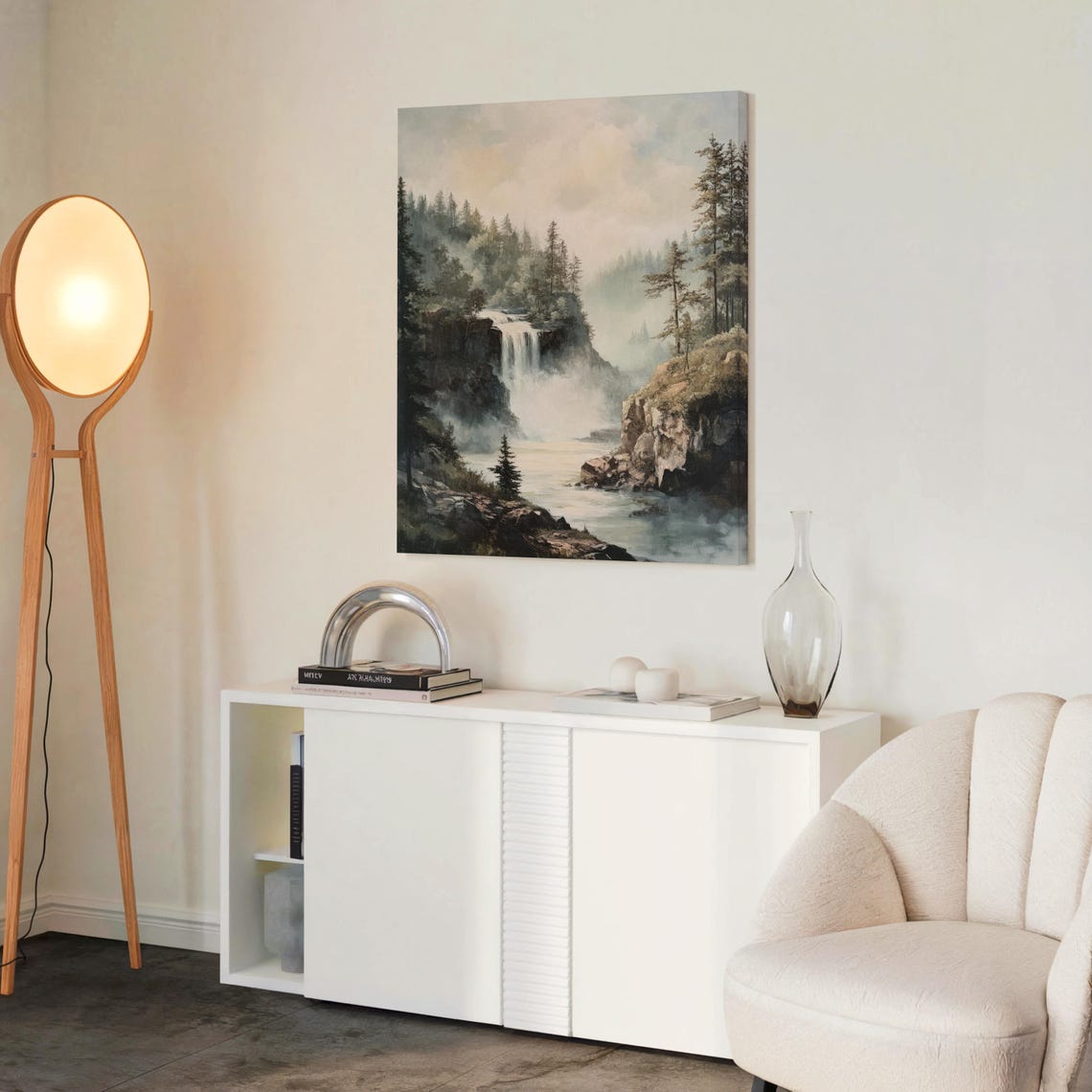 Waterfall Print Mountain Waterfall Painting Nature Wall Art Rustic Farmhouse Decor River Scene Artwork Landscape Oil Painting - Image 2