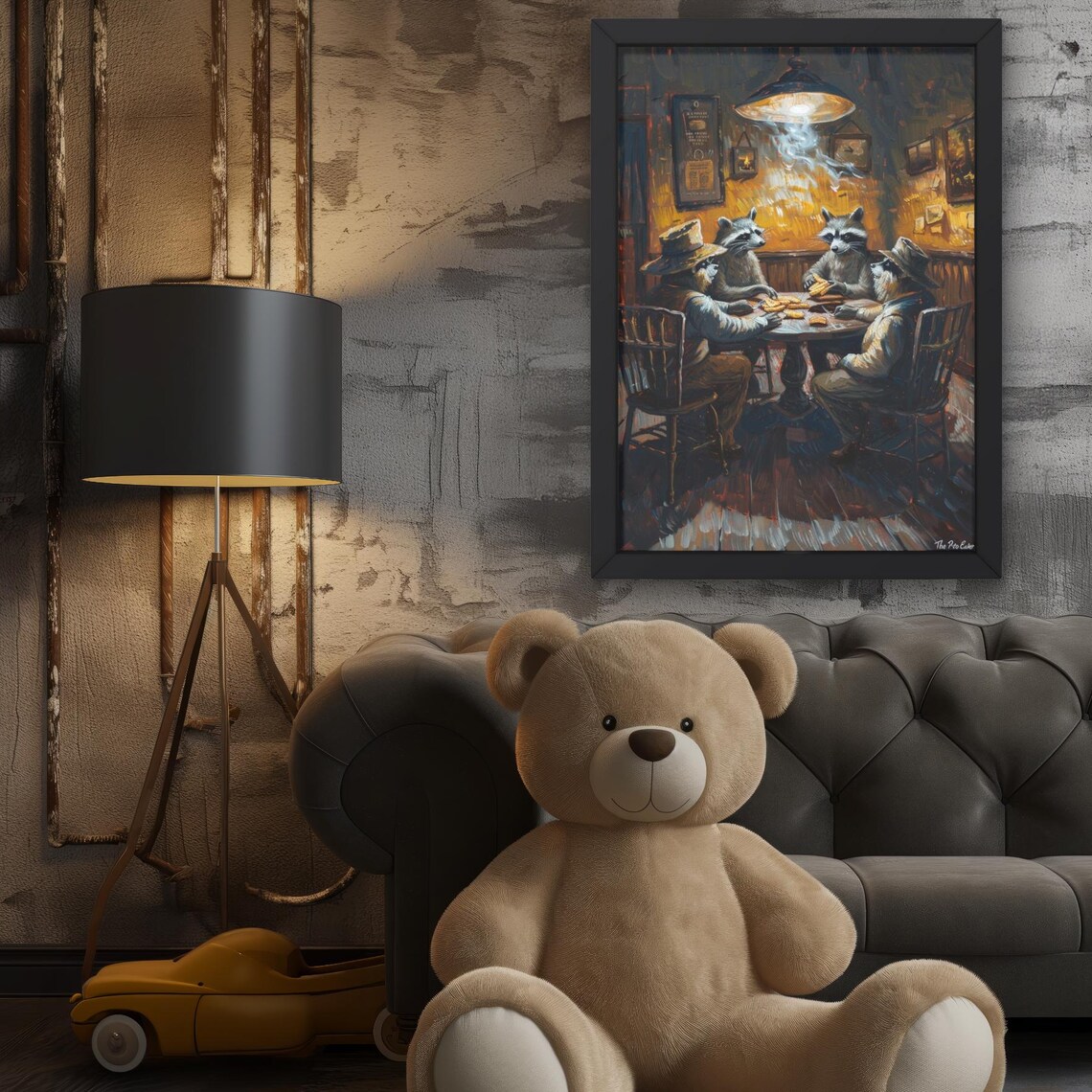 Raccoons Poker Night Smoky Bar Funny Animal Oil Painting Wall Art