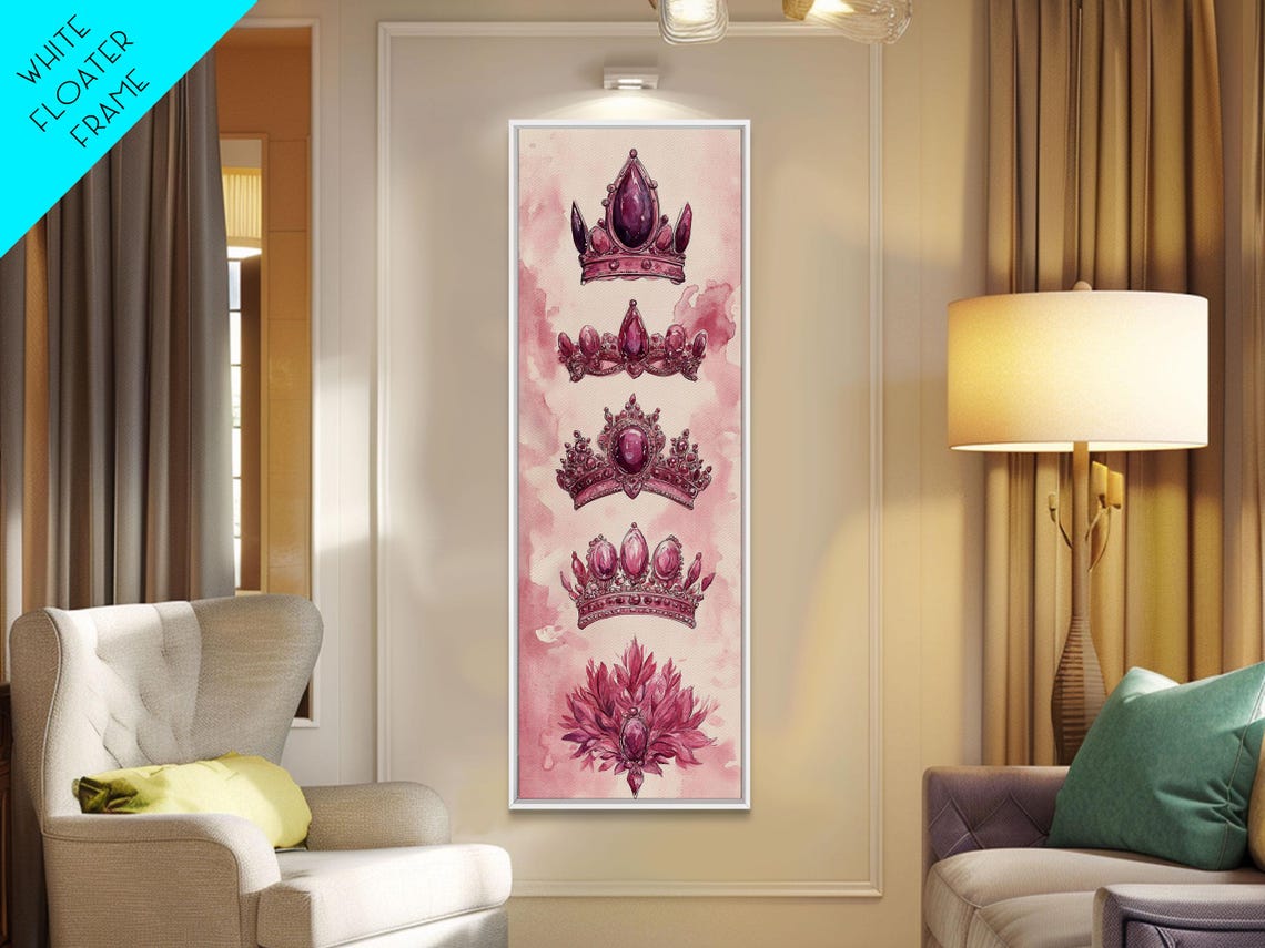 Pink Jeweled Crowns Tiaras Watercolor Royal Princess Art Poster - Image 5