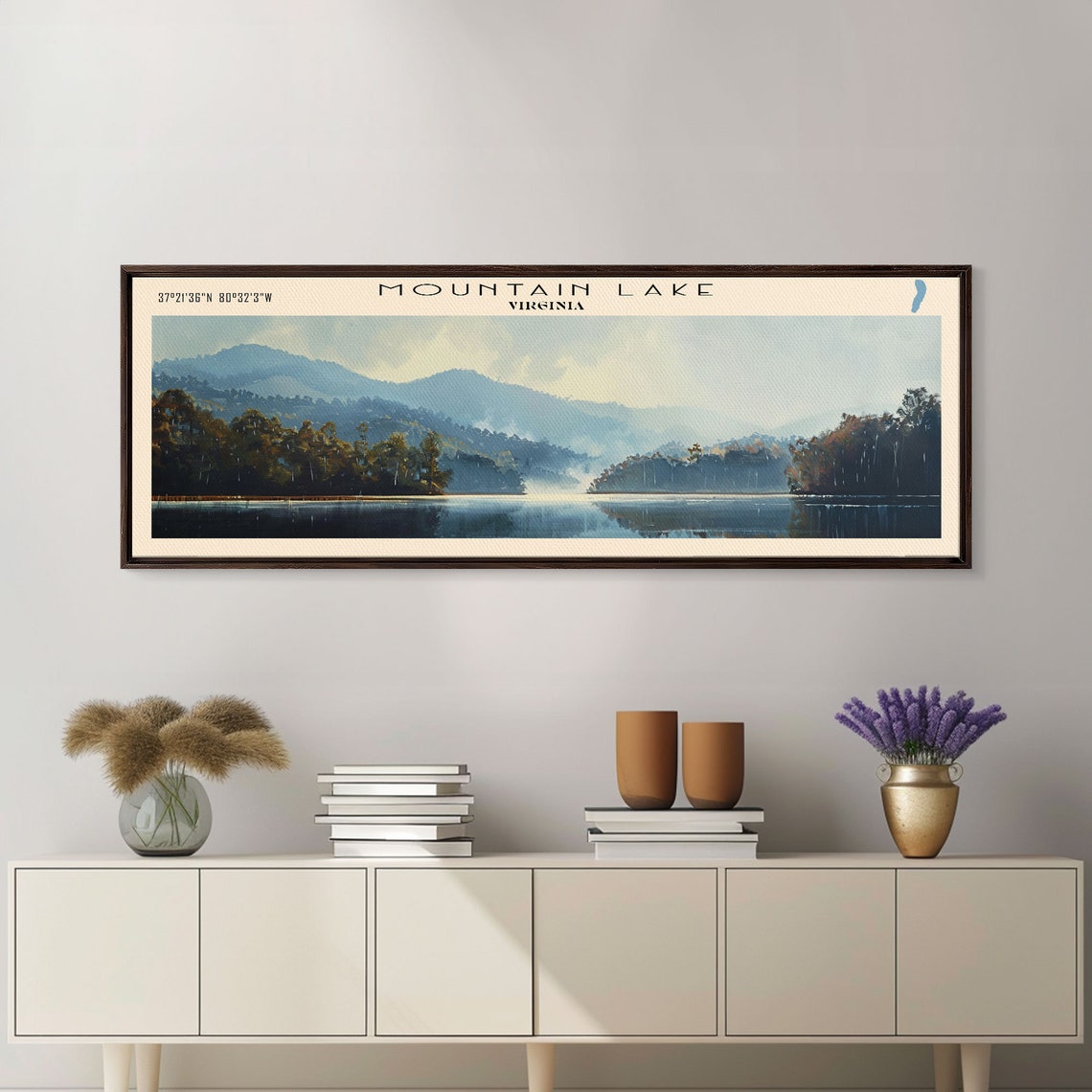 Mountain Lake Virginia Blue Mountain Ridges Misty Shore Travel Poster - Image 3