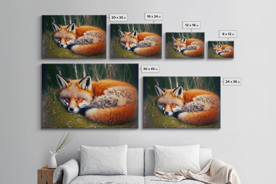 Sleeping Red Fox Curled Up On Grass Peaceful Woodland Animal Art Poster - Image 2