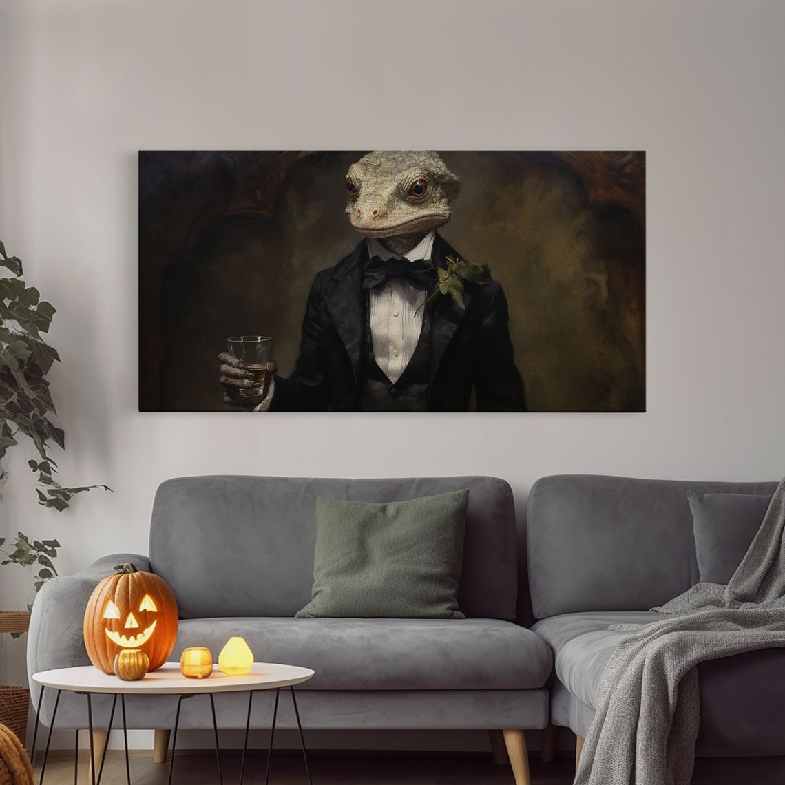 Gecko Businessman In Tuxedo Holding Drink Gothic Portrait Print - Image 3