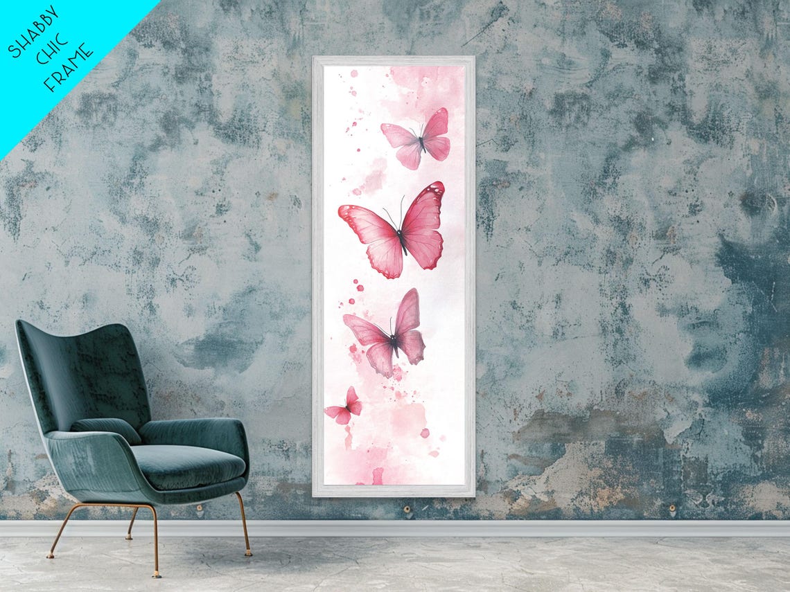 Pink Butterflies Watercolor Delicate Ascending Vertical Art Poster - Image 2