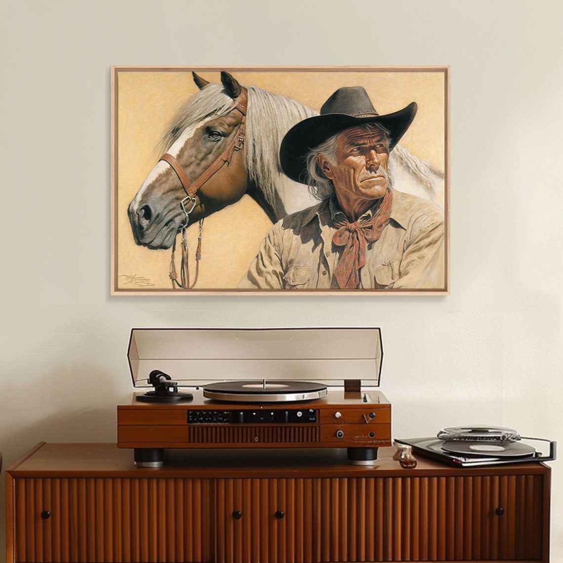 Weathered Cowboy Portrait White Horse Classic Western Art Wall Poster - Image 5