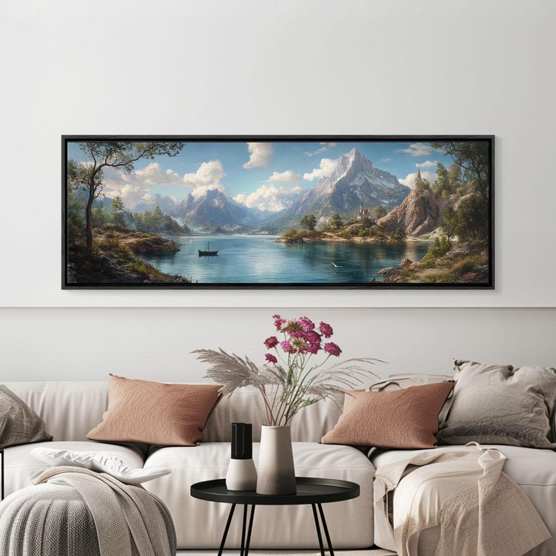 Fantasy Alpine Castle Lake Mountain Dreamy Landscape Panoramic Poster - Image 4