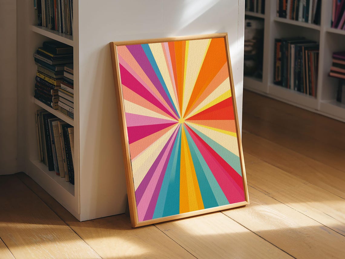 Colorful Sunburst Rays Pink Orange Teal Boho Geometric Wall Art Print - Image 5