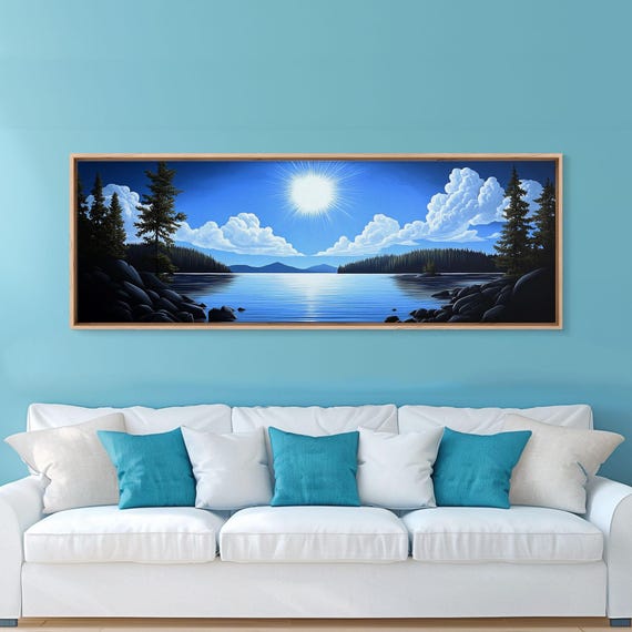 Sunset Framed Print Lake Decor Lakehouse Art Above Bed Or Sofa Wall Art Home Decor Minimalist Original Painting Wall Art