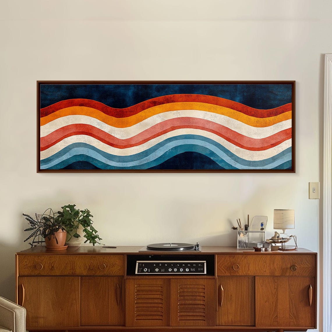Rainbow Waves Framed Panoramic Art Print Abstract Wall Art Thought Provoking Unique Home Decor Eye Catching Colorful Wall Art - Image 4