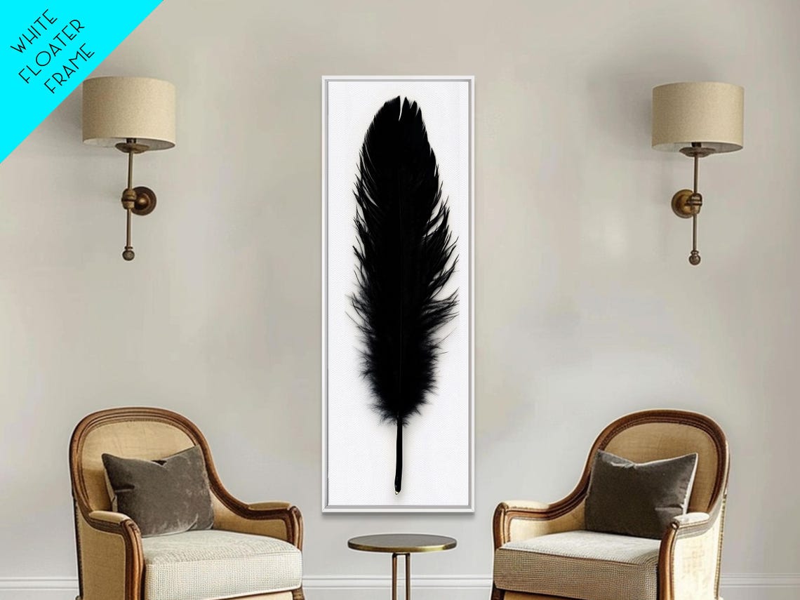 Minimalist Tall Black Feather On White Simple Modern Art Poster