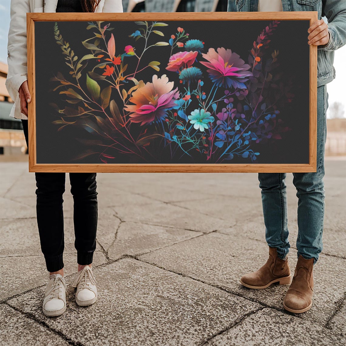 Wild Flower Art Black Background Framed Print Art Mothers Day Watercolor Painting Of Flowers On Living Room Art - Image 5