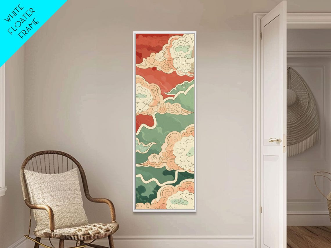 Japanese Edo Clouds Swirl Pattern Coral Mint Pastel Art Poster - Image 6