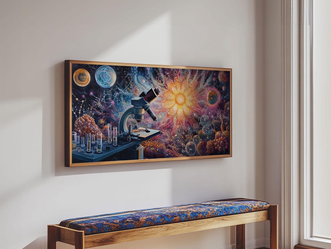 Zen Science Art Framed Print Molecular Cosmos Microscope Painting Moody Therapy Wall Decor Above Sofa Living Room Art - Image 2