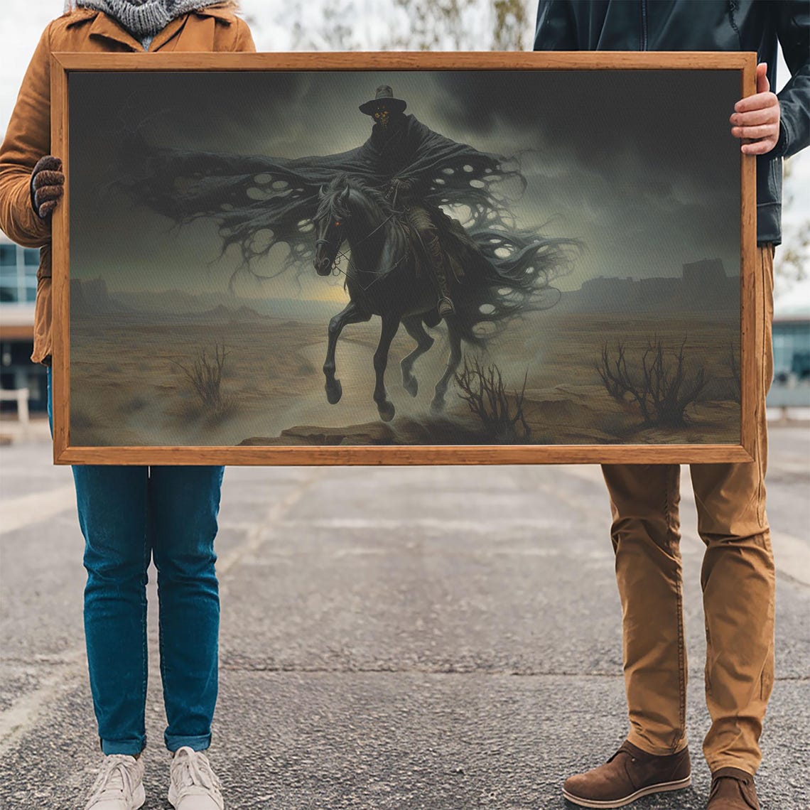 Grim Reaper Cowboy Riding Black Horse Through Dark Desert Poster - Image 3