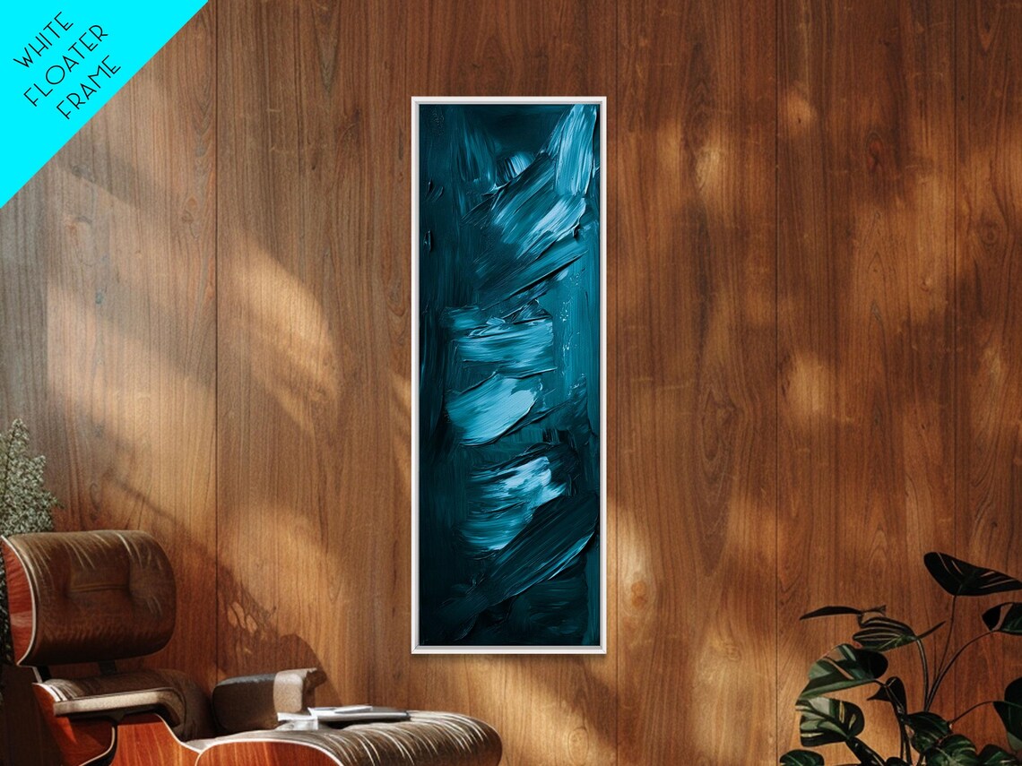 Bold Teal Geometric Brushstroke Textured Modern Abstract Vertical Poster - Image 3