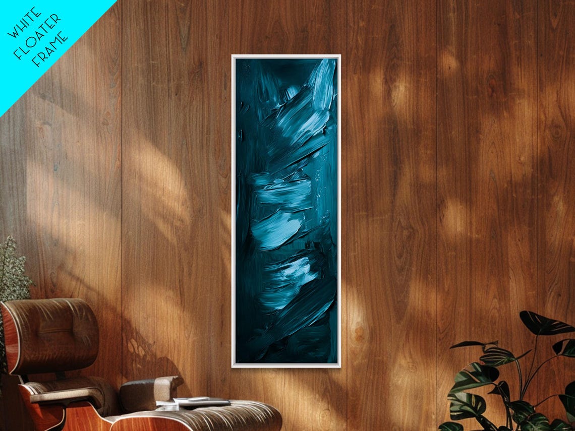Textured Brushstroke Framed Print In Bold Teal Geometric Wall Art Vertical Wall Art Coastal Decor Bedroom Art Gift Idea - Image 3