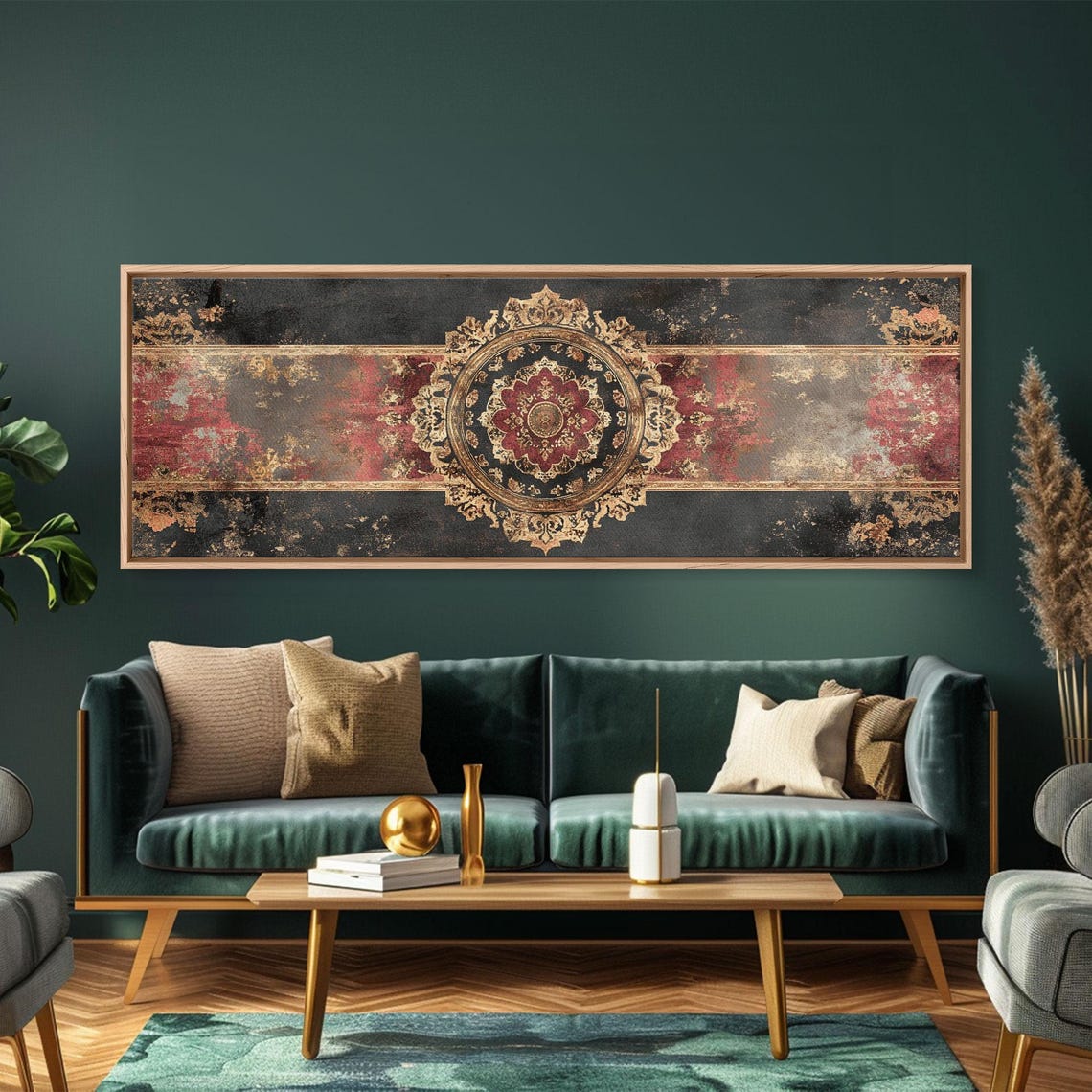Vintage Black Red Gold Medallion Tapestry Distressed Wall Poster - Image 3