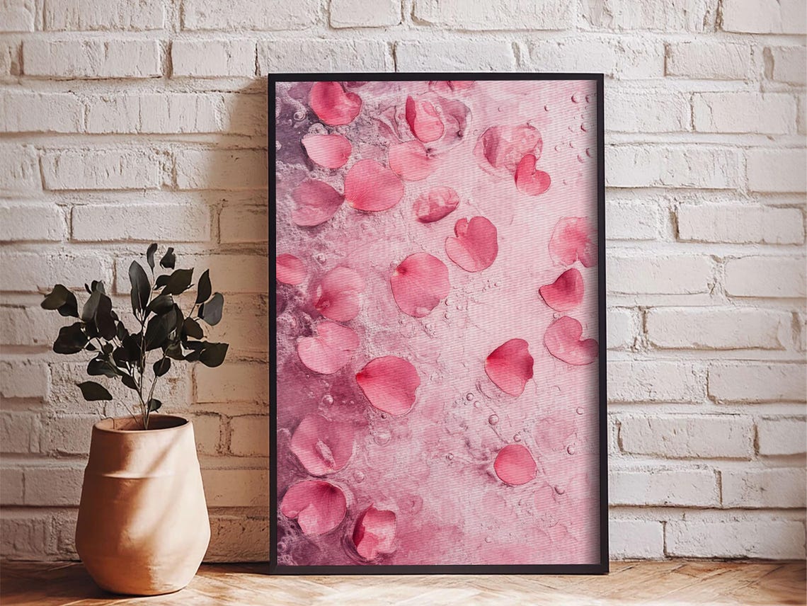 Floating Pink Rose Petals Spa Water Romantic Serene Art Print