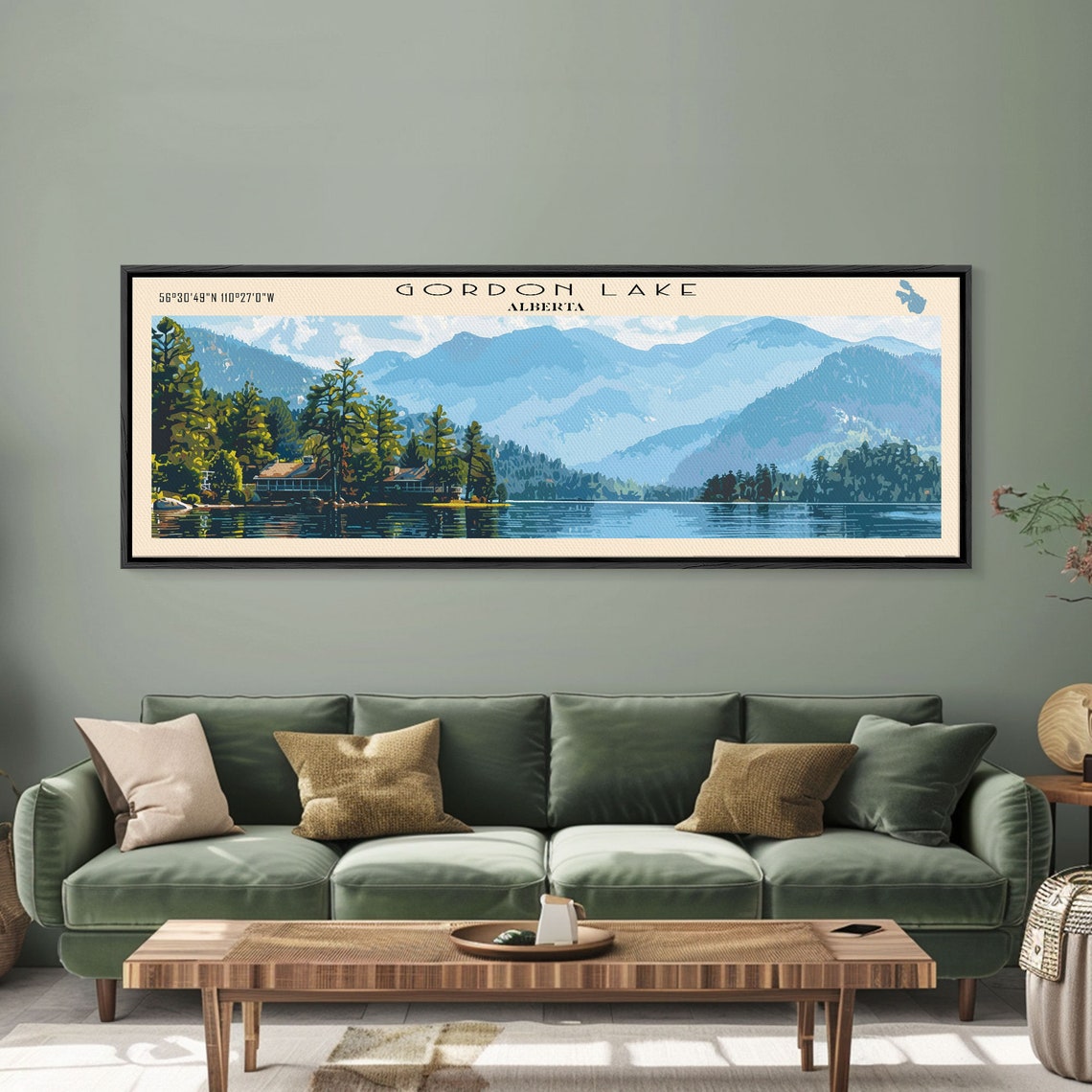 Gordon Lake Alberta Mountain Ranges Lakeside Cabin Lodge View Poster - Image 3