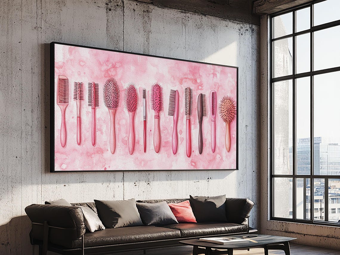 Pink Hairbrushes Collection Watercolor Vanity Beauty Salon Wall Poster - Image 5