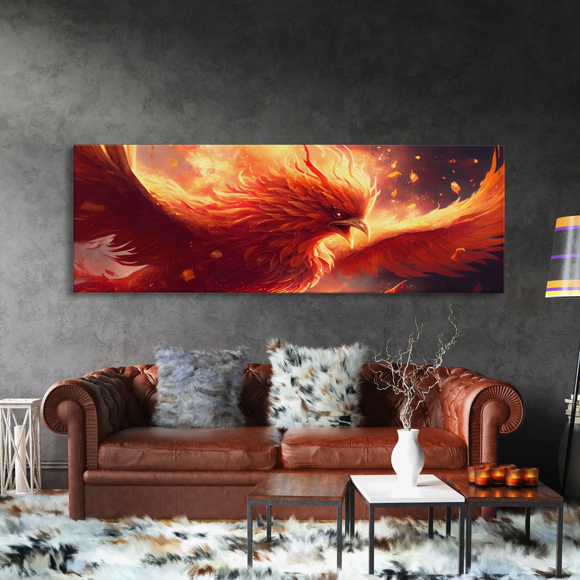 Fiery Phoenix Rising Flames Rebirth Mythical Bird Panoramic Art Poster - Image 3