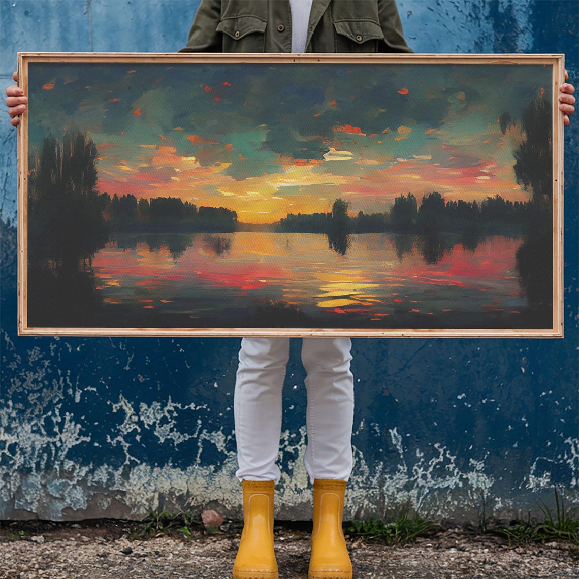 Sunset Over Lake Colorful Clouds Reflection Evening Sky Art Poster - Image 6