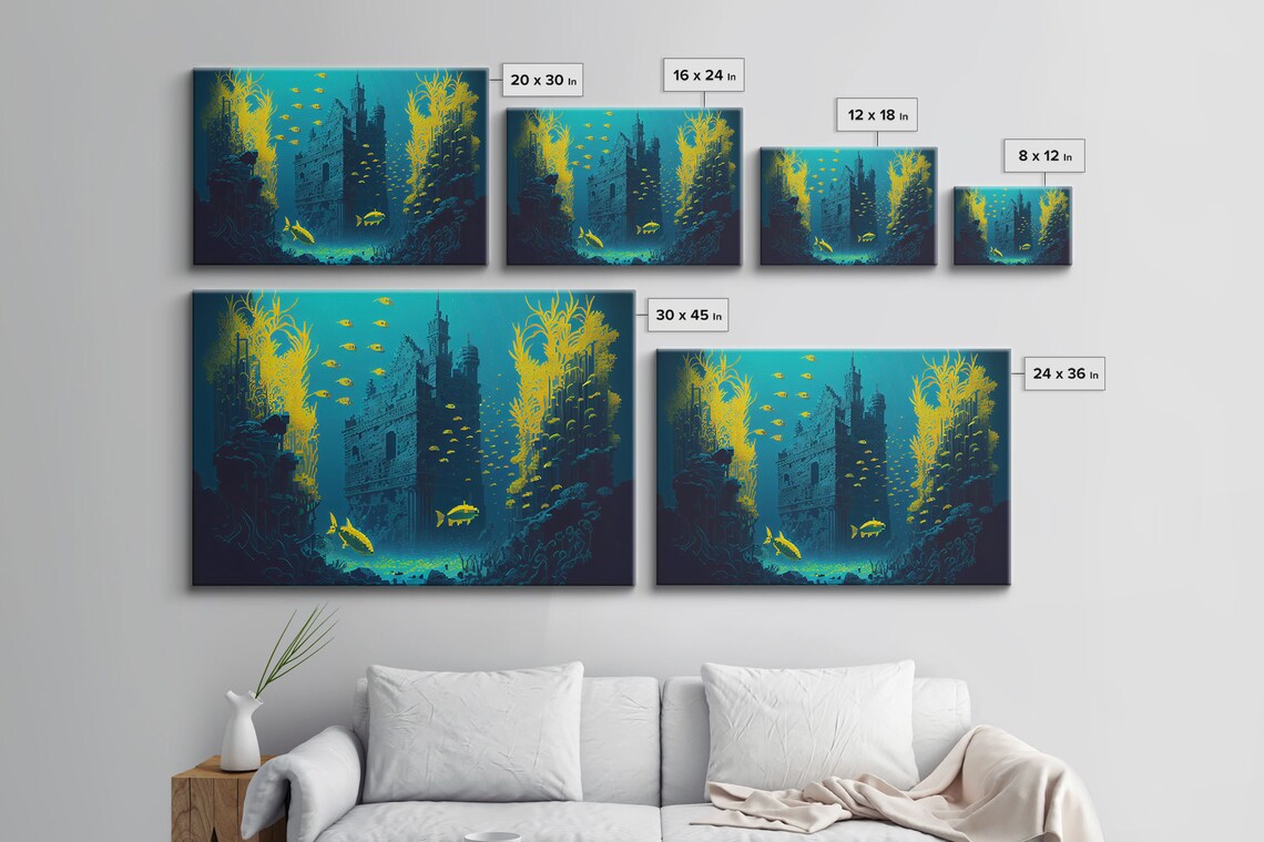 Underwater Castle 8-Bit Pixel Art, Video Game Room Art Print - Image 2