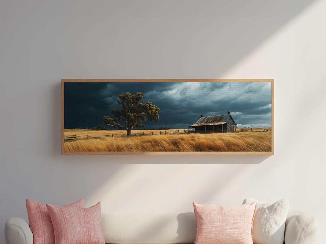 Moody Farmhouse Wheat Field Storm Clouds Country Panoramic Poster - Image 5