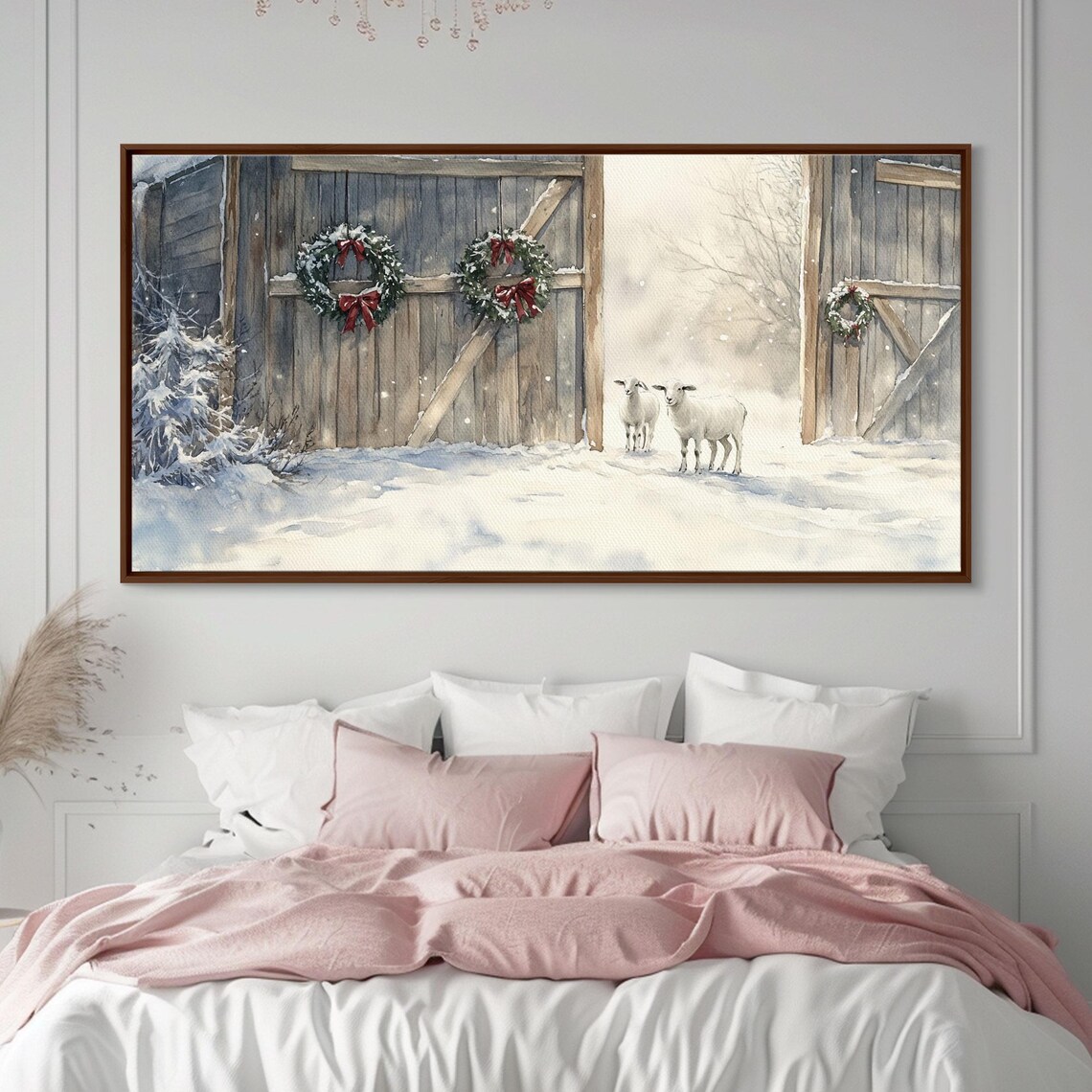 Snowy Barn Christmas Scene, Farmhouse Art Print - Image 2