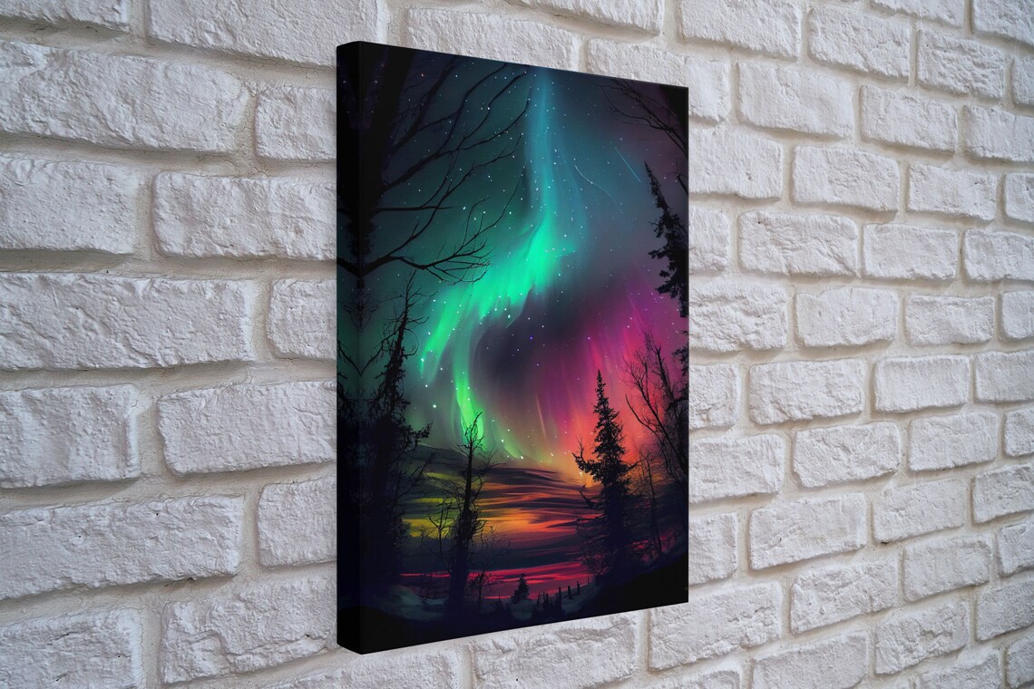 Aurora Borealis Mountain Landscape Art Print - Image 2