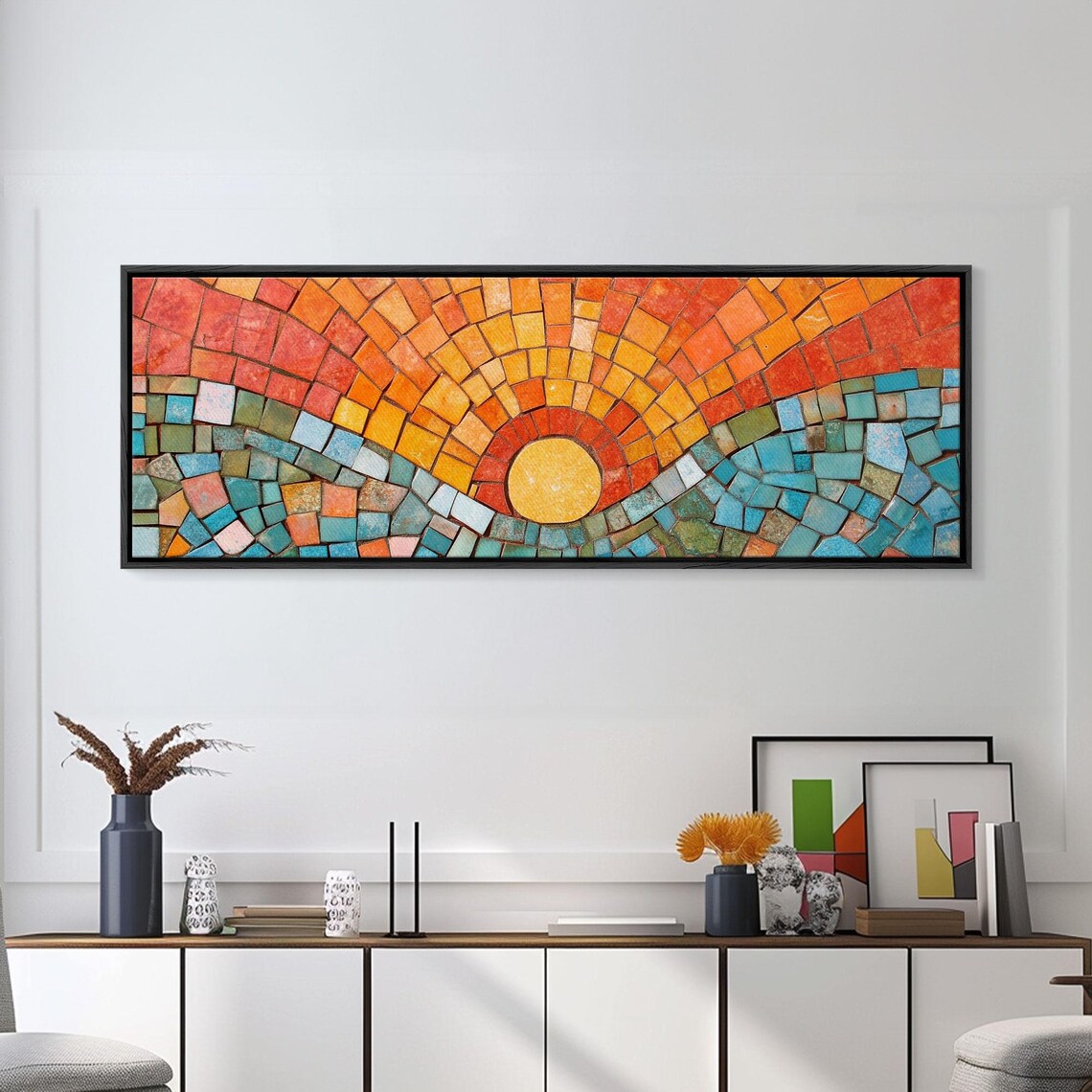 Sunset Mosaic Retro Vintage Style Horizontal Art Print - Image 4
