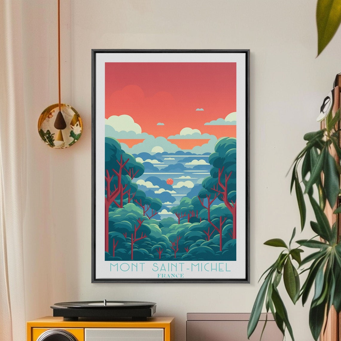 Red Sunset Forest Crimson Sky Tall Pine Trees Dreamy Wall Art Poster - Image 6