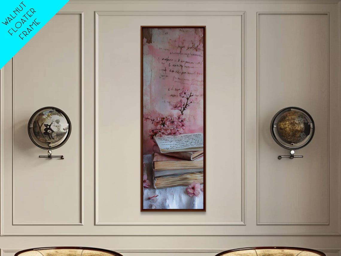Antique Books With Cherry Blossom Pink Romantic Cottagecore Poster - Image 3