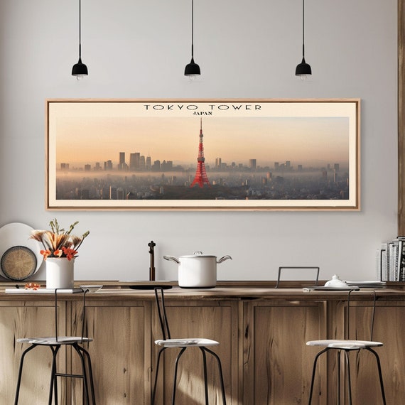 Tokyo Tower Travel Print Wall Art Panoramic Travel Poster Retro Style Home Decor Wall Hanging Travel Gift Idea